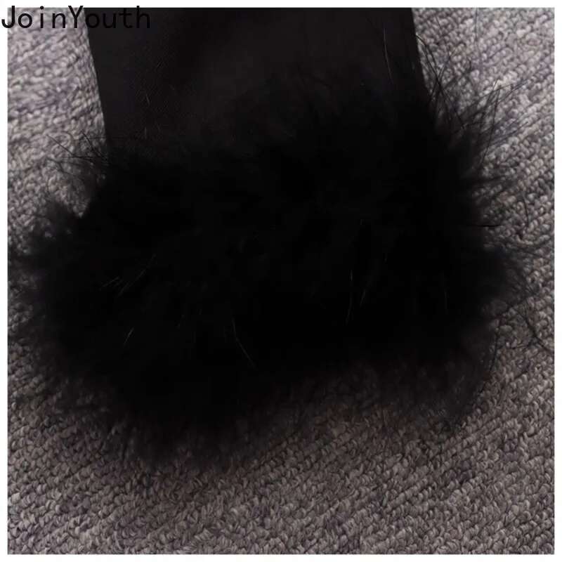 Temperament 2 Piece Sets Womens Outfits Patchwork Furry Long Sleeve Crop Coats Tunic Double-breasted Bodycon Mini Skirts Suit