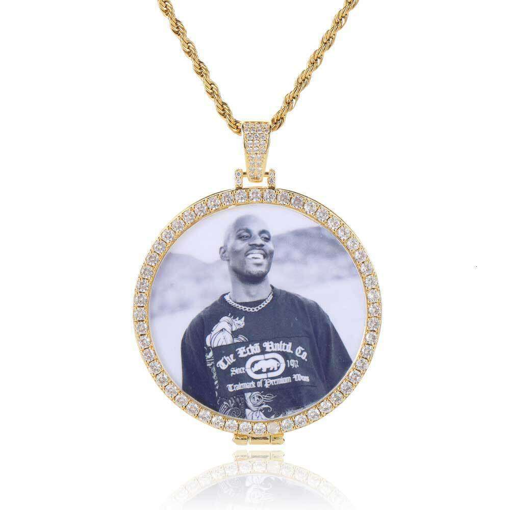 Pendant Micro Paved Zircon Trendy Flip Cover Round Photo Frame Necklace Hip Hop Accessories 2441