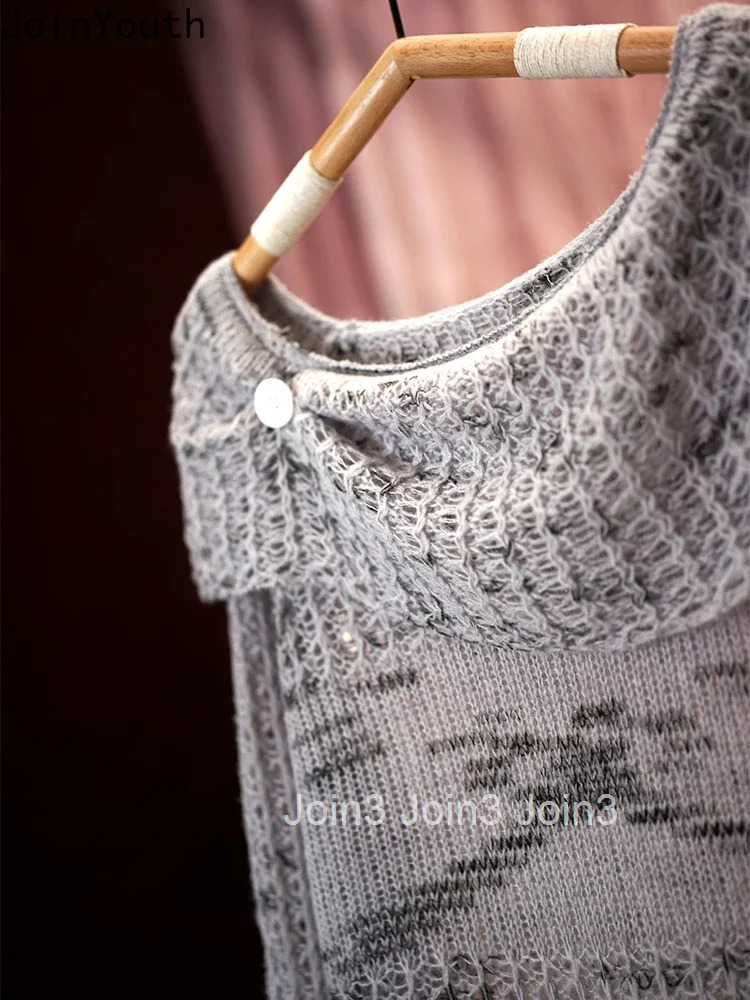 Fashion Tops Sueter Mujer Knitting Pullovers Womens Clothing Slash Neck Jumper Hollow Out Casual Chic Sweater Tops Pull Femme