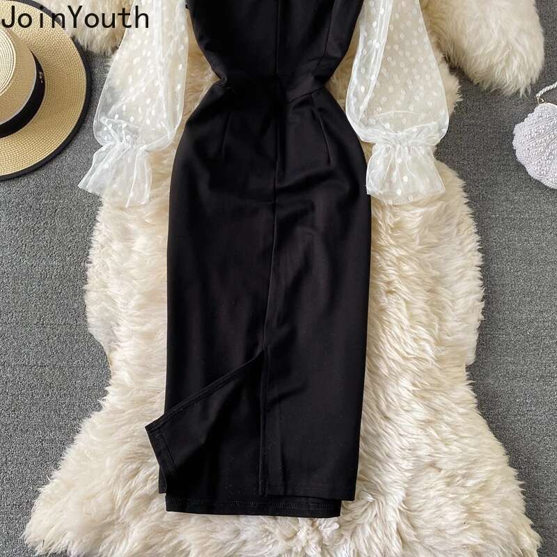 Elegant Evening Party Dress High Waist Vestido De Mujer Fashion Women Bodycon Dresses Lace Ruffles Black Clothes Woman Long Robe
