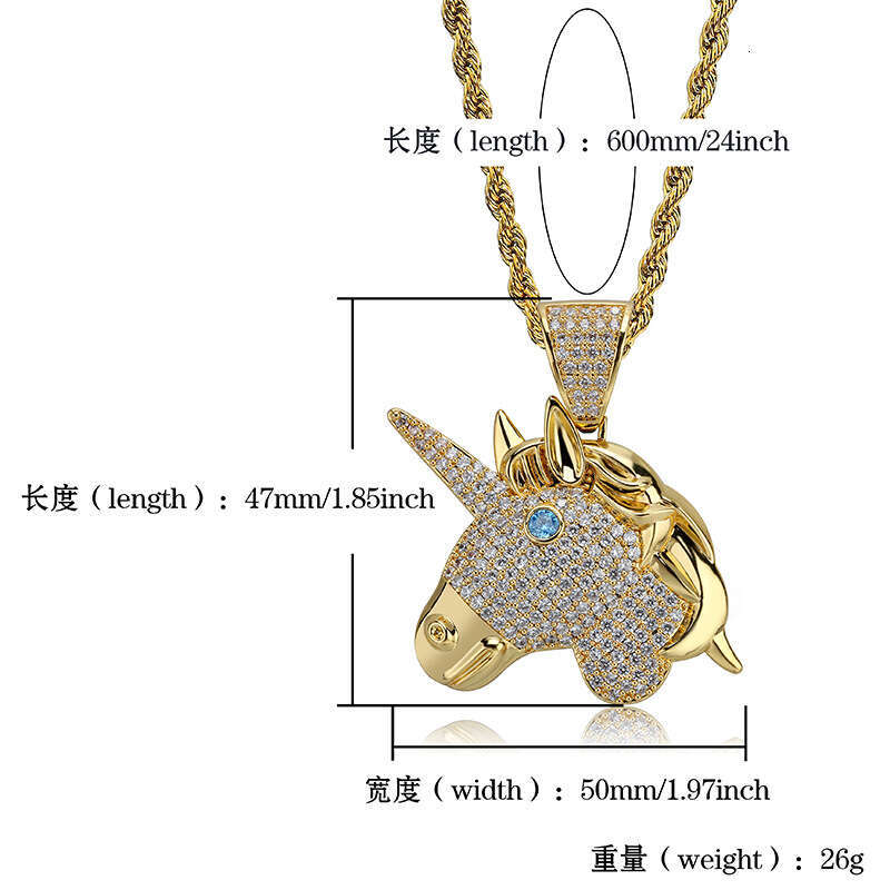 Hip Hop Unicorn Cartoon Head Micro Paved Zircon Men and Women Trendy Ins Accessories