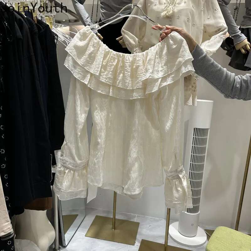 Women Shirt Slash Neck Flare Sleeve Tunic Blouse for Women Off Shoulder Ruffles Fashion Korean Blouses Tops Camisas De Mujer