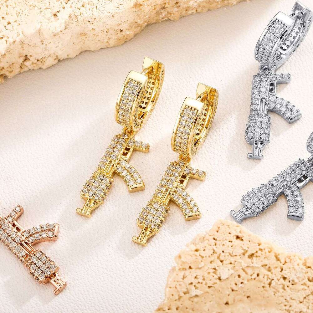 Jin Ao New Style Personality Men's Fashion Trend Three-Color AK Gun Earrings Creative Design Ear Jewelry