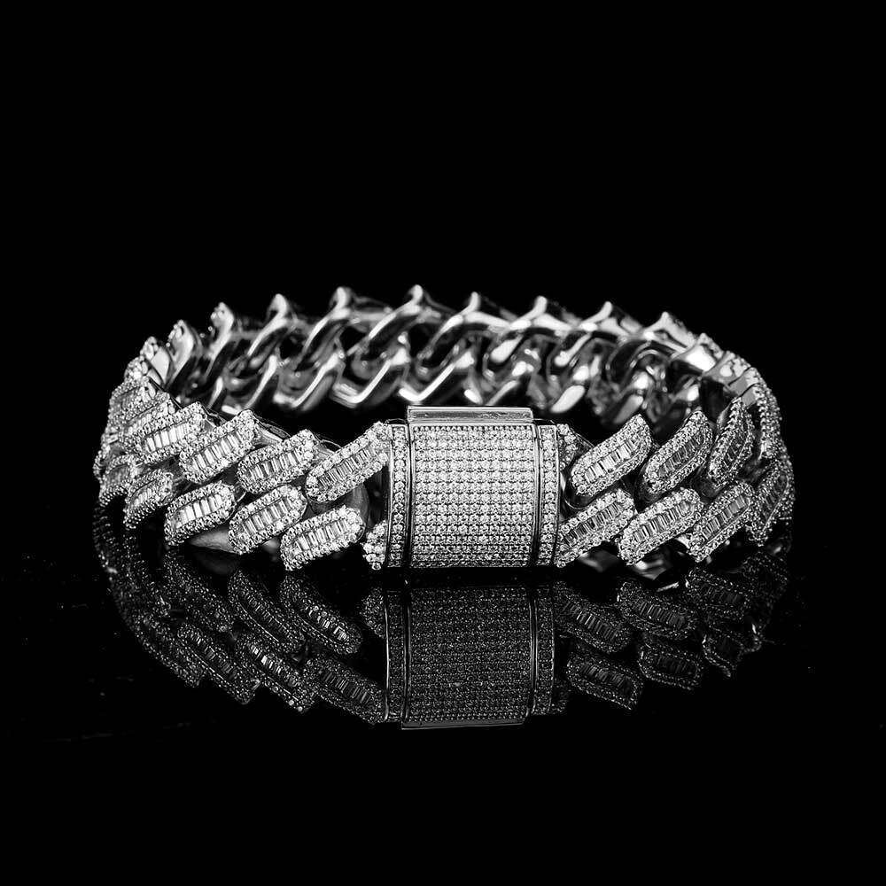 Zircon 15mm Miami Lock Buckle Thorn Cuban Chain Hip Hop Men's Bracelet eecb