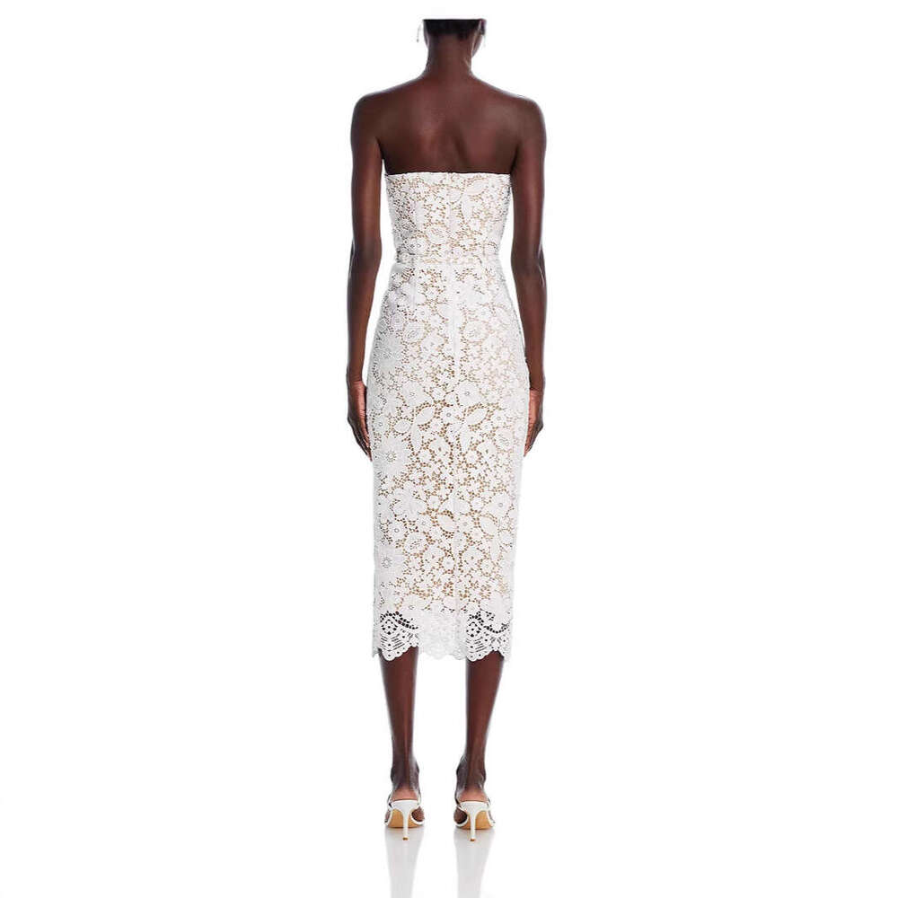 White Skirt Maxi Skirt White Lace Stretch Sexy Strapless Slit Long Elegant Gown Dress Long Skirt