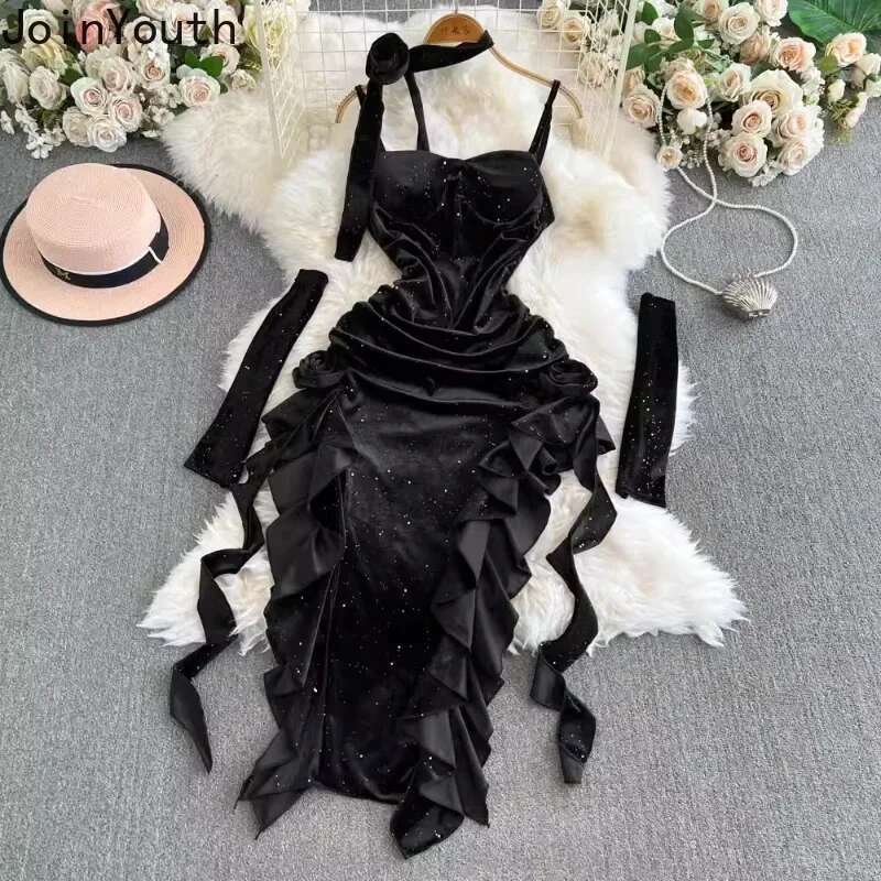 Party Woman Dress Vintage Red Temperament Sexy Robe Femme Slim Waist Split Irregular Bodycon Mini Dresses 2025 Vestidos De Mujer