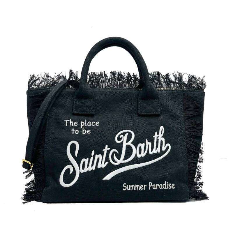 Black Clutch Tassel Solid Color With Letters Tote Bag Large Capacity Beach Travel Lightweight Handbag