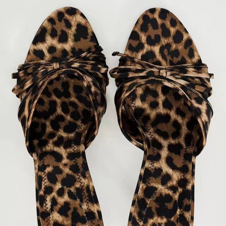 Luxury Brand Designer Shoes Sandals 2024 Spring Summer Women's Shoes Leopard Print Bow Decor Stiletto Heel Open Toe Round Toe High Heel Sandals W