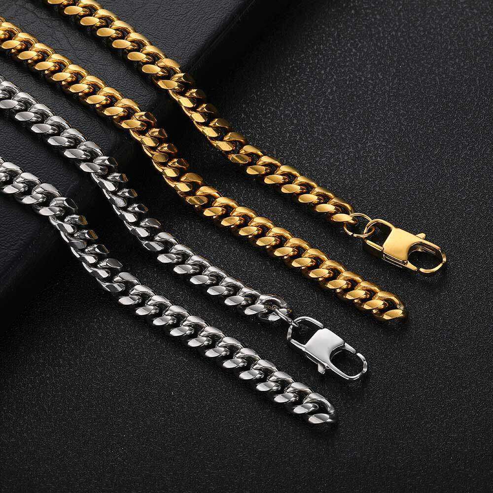 Hip Hop Men's Stainless with Denim Buckle, Round Polished Dense Titanium Steel Cuban Chain, Unique Necklace 07f3