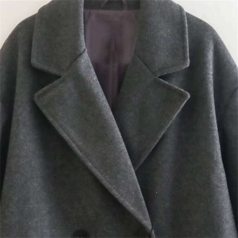 UNIZERA 2023 Winter New Product Women's Fashion and Casual Versatile Flip Collar Double breasted Button Long Woolen Coat Co