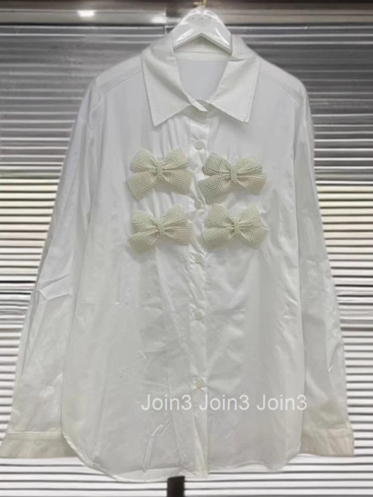 2025 Blusas Mujer De Moda Chic Long Sleeve Blouse Womens Clothing Beading Bow Fashion Tops Loose Casual White Blouses Shirts