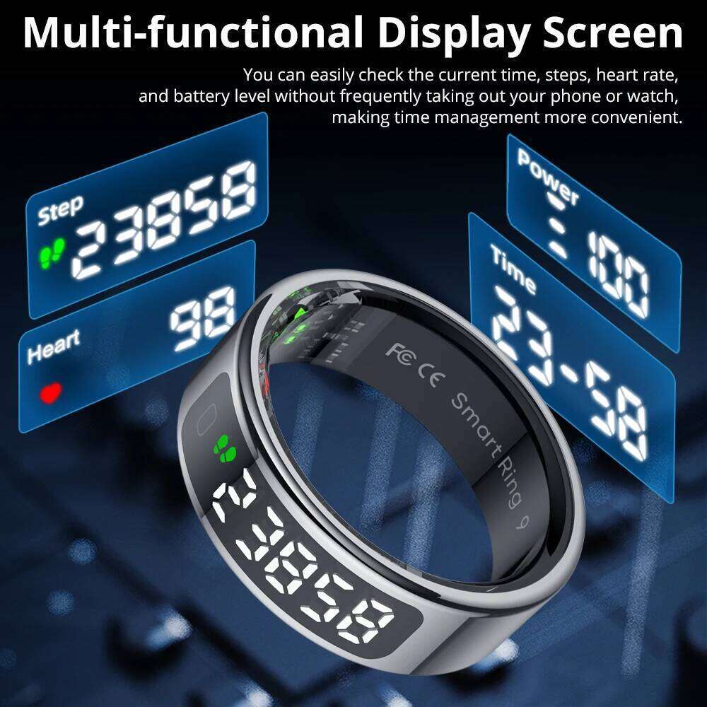 New R12 Smart Ring, Wireless Charging, Display and Touch, Health Manager, Multi Sports Modes For Men Women, Gold, Sier