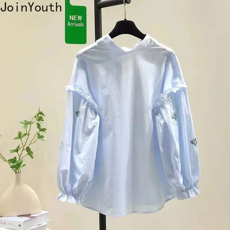 Embroidery Blouse Womens Clothing 2025 Camisas De Mujer Long Sleeve Loose White Shirts Turndown Collar Vintage Blouses Tops