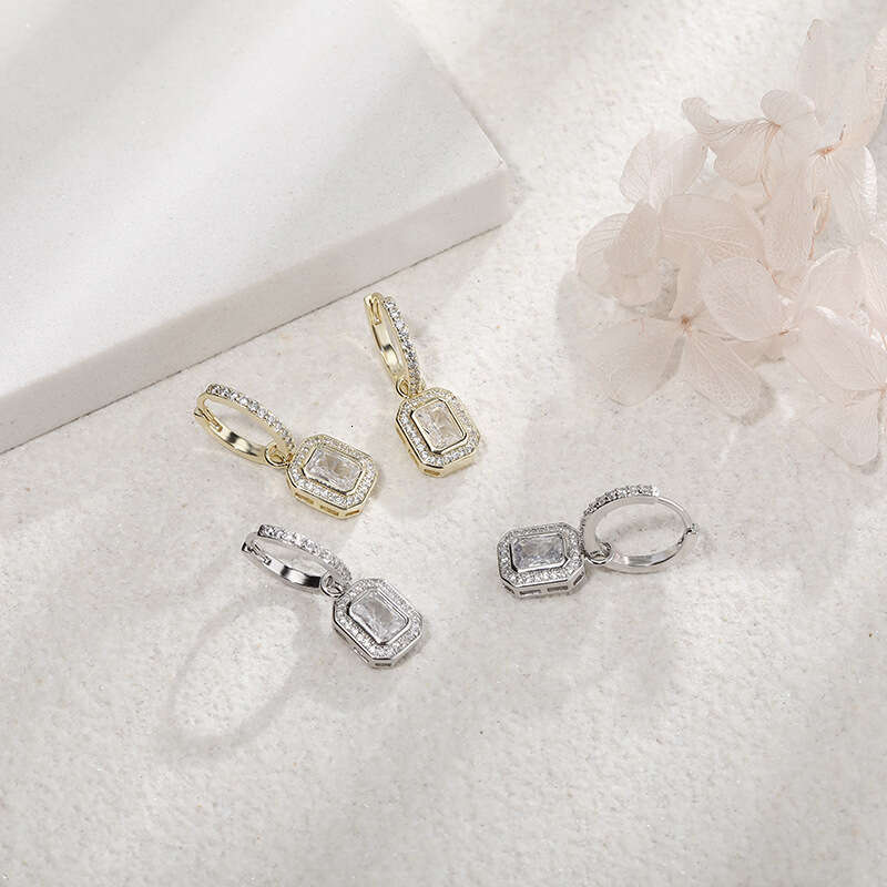 Square Zircon TikTok Live Hip-Hop Personality Versatile Women's Earrings