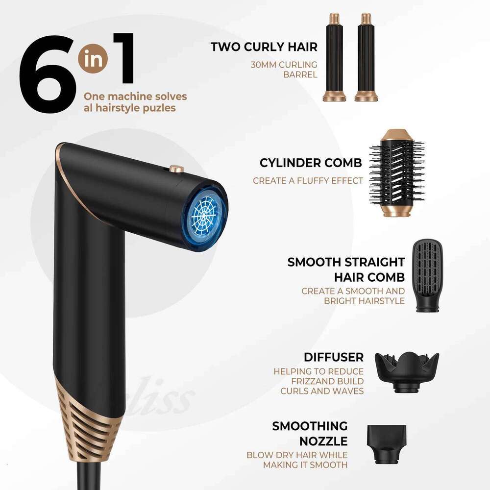 6 In 1 Hot Foldable With Diffuser Detachable Blow Dryer Brush Hairdryer Air Styler Hair Curler Curling Wand