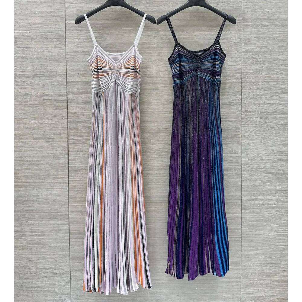 New Women Striped Slim Knitted Dresses Spaghetti Strap Stretch Sweater Dress