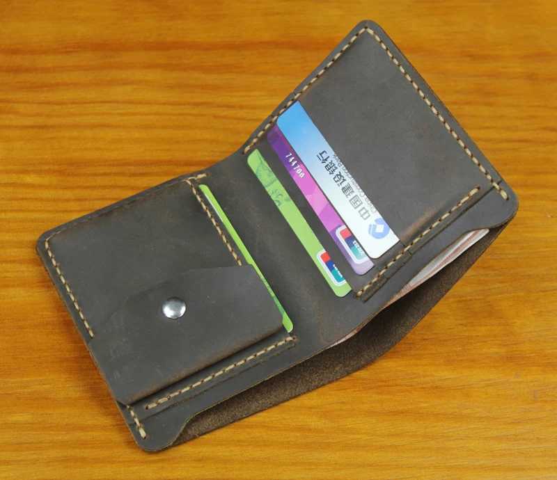 Handmade Vintage Crazy Horse Genuine Leather Wallet Men Purse Leather Money Clips Short Male Money Bag with Coin Pocket Vertical Z250621