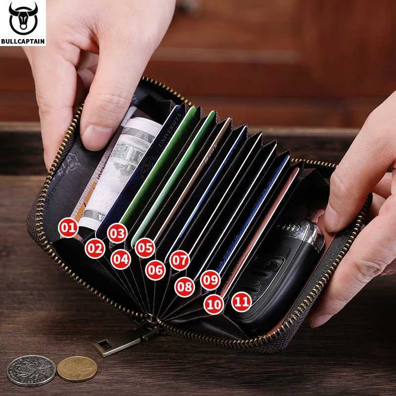 BULLCAPTAIN Genuine Card Bag Mens Casual Business Holder Multifunctional RFID Anti-Theft 11 Card Slots Coin Purse Z250621