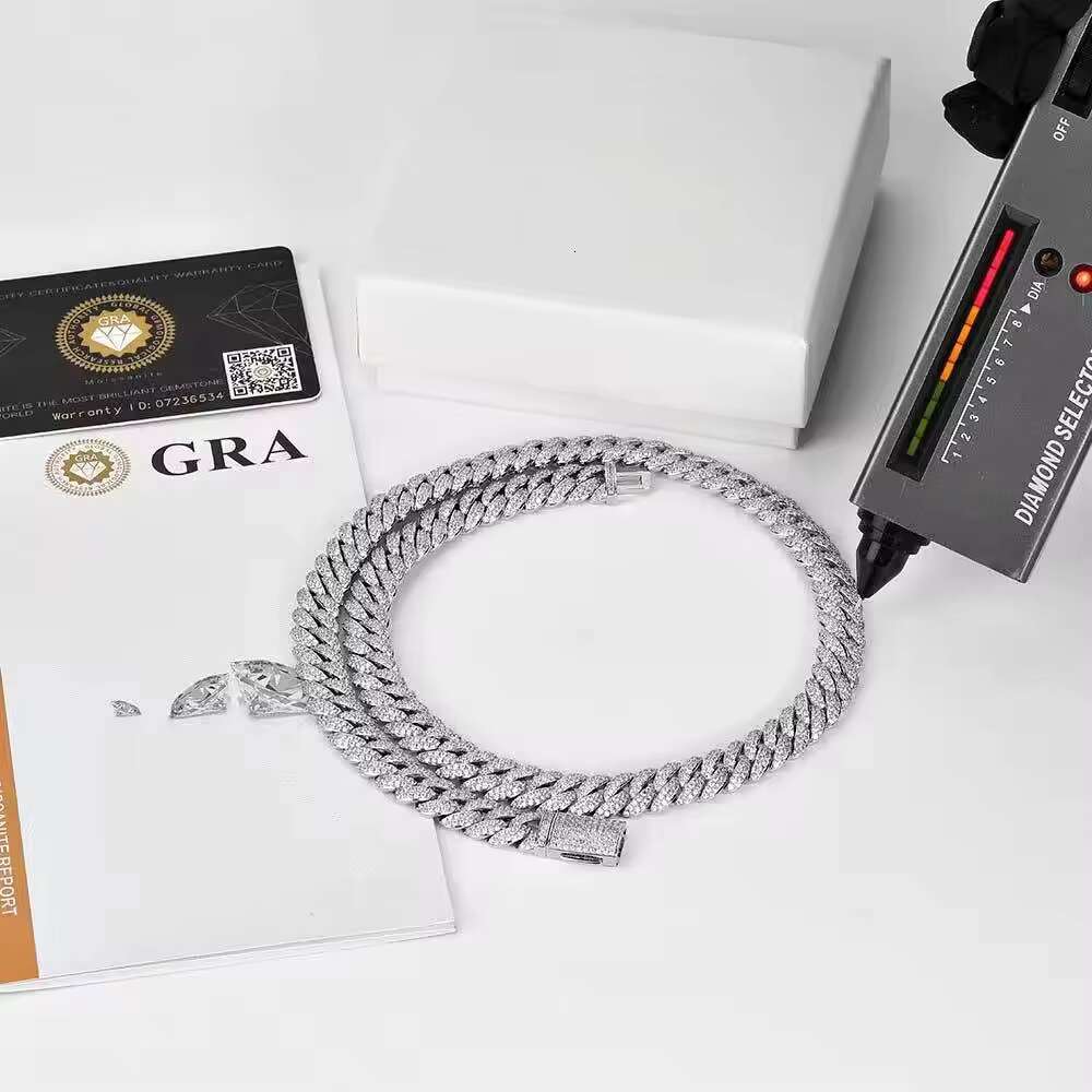 Hot Sale 10mm Double Row Moissanite Cuban Necklace Fine Chains for Men 925 Silver Brand Hip Hop Cuban Necklace for Men