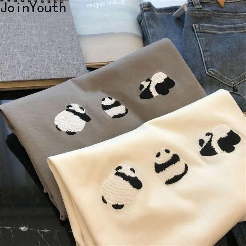 Summer Woman Tshirts Y2k Tops Womens Clothing Fashion Cartoon Tees Panda Embroidery Short Sleeve Camisetas Casual Cute T Shirts
