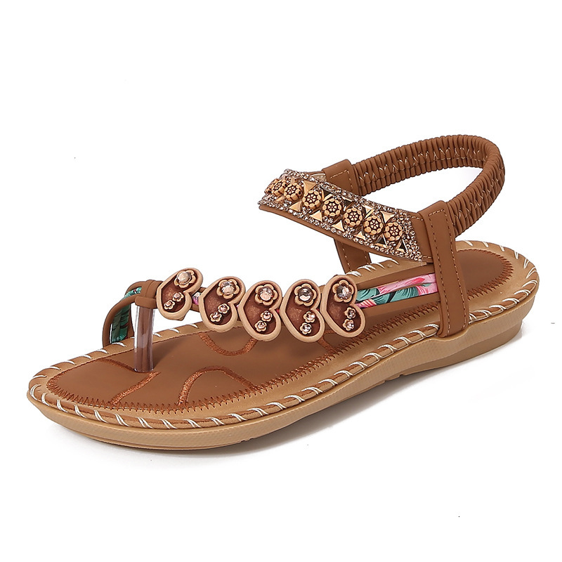 Luxury Brand Designer Shoes Sandals 2025 Yasi Run New Bohemian Cross-Border Sandals For Women Summer Rhinestone Evening Breeze Flat Round Toe Toe-Post