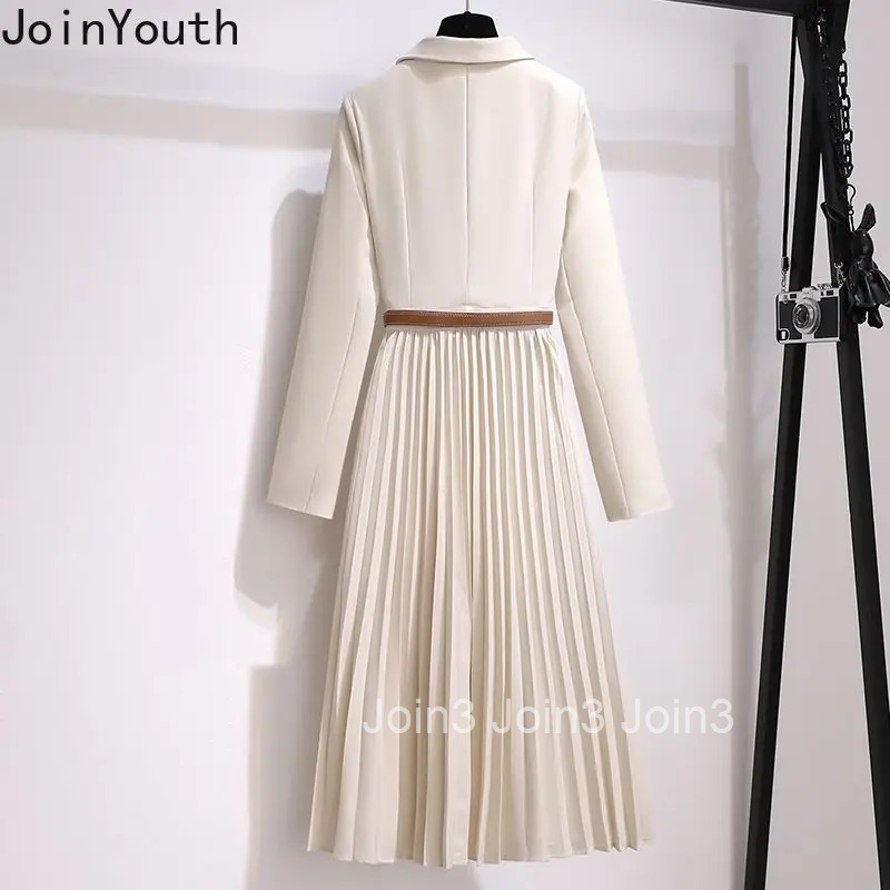 Spring Autumn Womens Dresses 2025 New Fashion Suit Collar Robe Femme Fake Two-Piece Elegant Lady Office Long Dress Vestidos