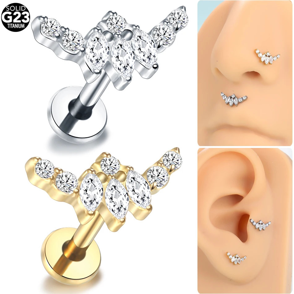 1PC Zircon Labret Piercings Lip Rings Gold Color CZ Cartilage Helix Lobe Conch Earring Stud Piercing Jewelry 16G 250613