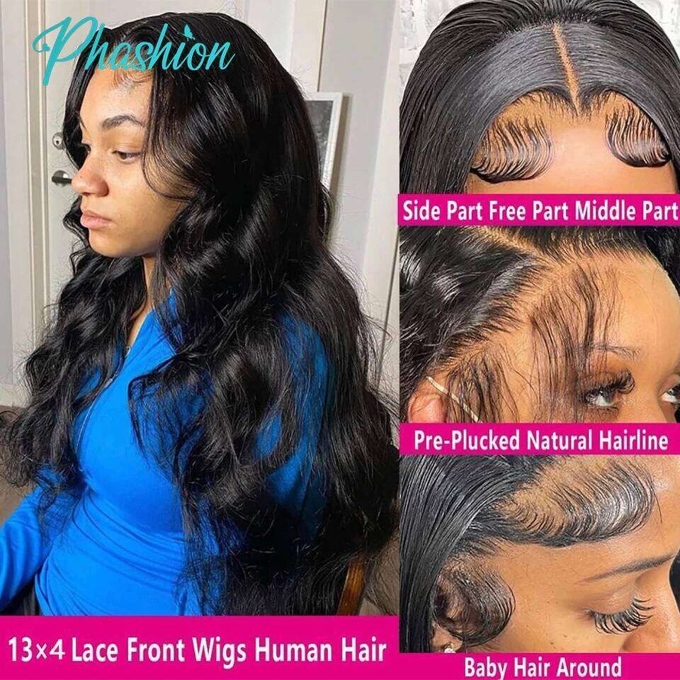 Phashion 13x6 13x4 Transparent Front Pre Plucked For Women Body Remy Human Hair Lace Frontal Wigs On Sale