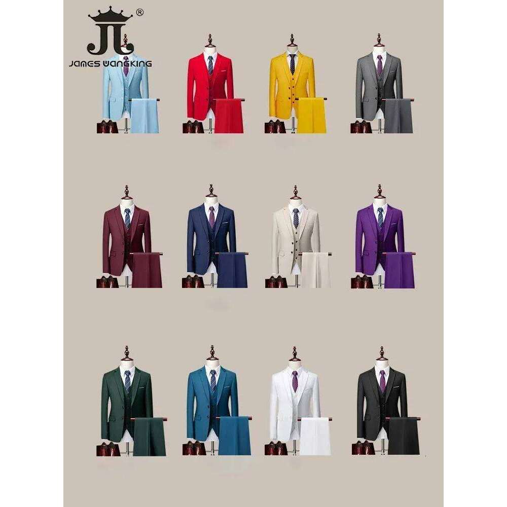 14 M-6Xl ( Jacket + Vest+Pants ) High-End Brand Formal Business Mens Three-Piece Groom Wedding Dress Solid Color Suit