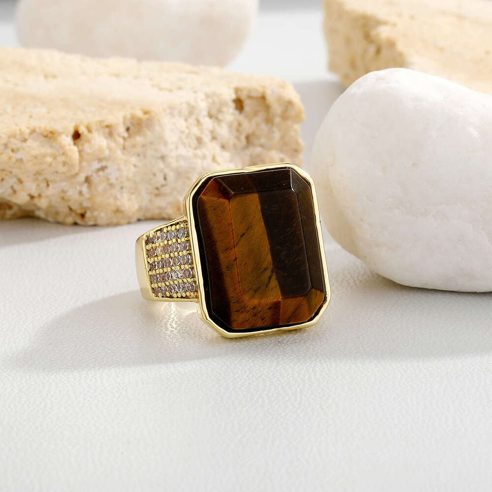 National Trend Hip-Hop Large Natural Tiger Stone Low-Key Luxury Men's Solid Open Ring Live Broadcast