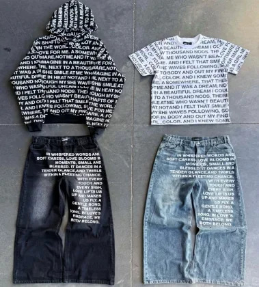 Harajuku denim wide leg mens y2k retro trend letter pattern printed loose pants hip-hop casual couple high waisted pants 250617
