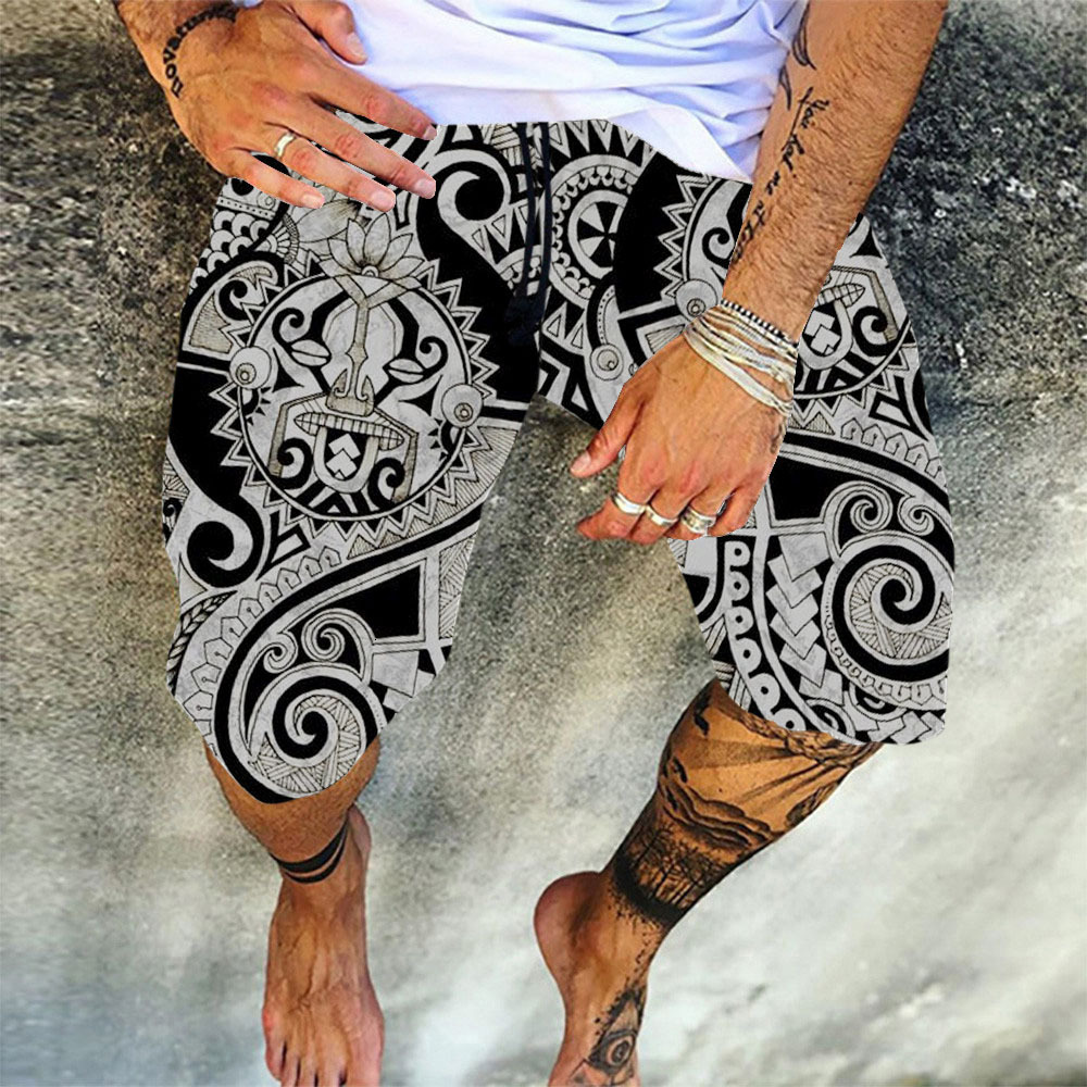 Foreign Trade 2025 European and American Men's 3D Print Loose Casual Cotton Linen Drawstring Shorts Sports Five-Point Beach Shorts for Men