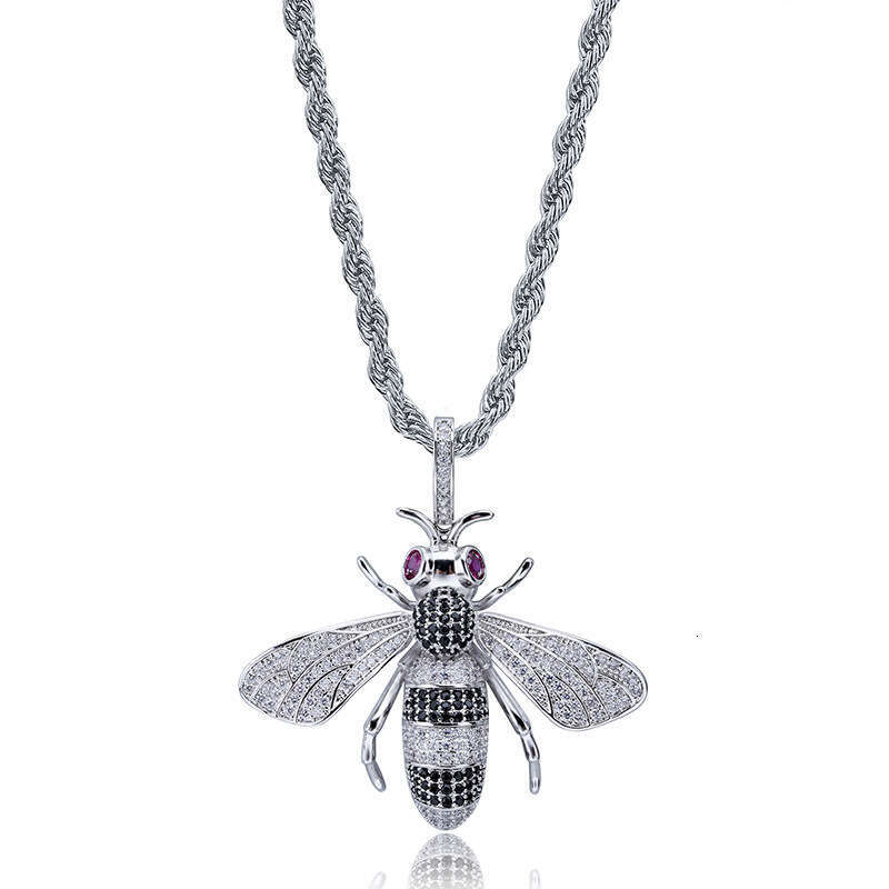 Hip Hop Little Bee Personality Pendant Micro Paved Zircon Unisex Ins Trend Necklace