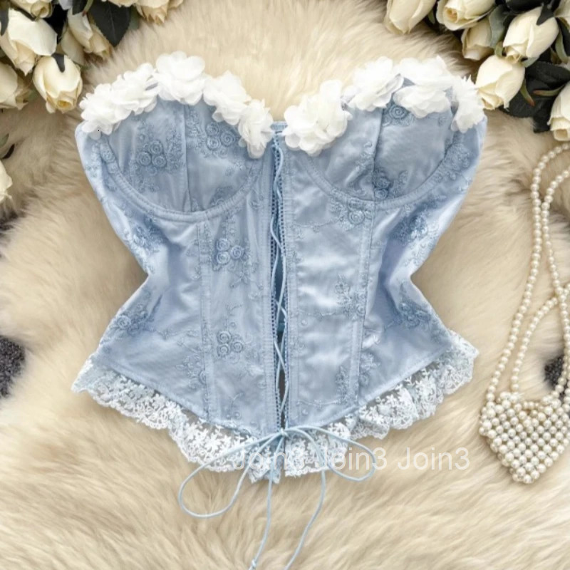 Womens Clothing Crop Top Sexy Tanks 3D Floral Bandage Tunic Camis 2025 Ropa Mujer Y2k Top Patchwork Lace Backless Summer Vest
