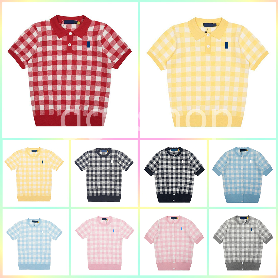 Designer womens T Shirts Woman polo shirt horse Knitting Vintage Graphic tee candy color Sweater check embroidery knitting short-sleeved fitting cardigan size S-L