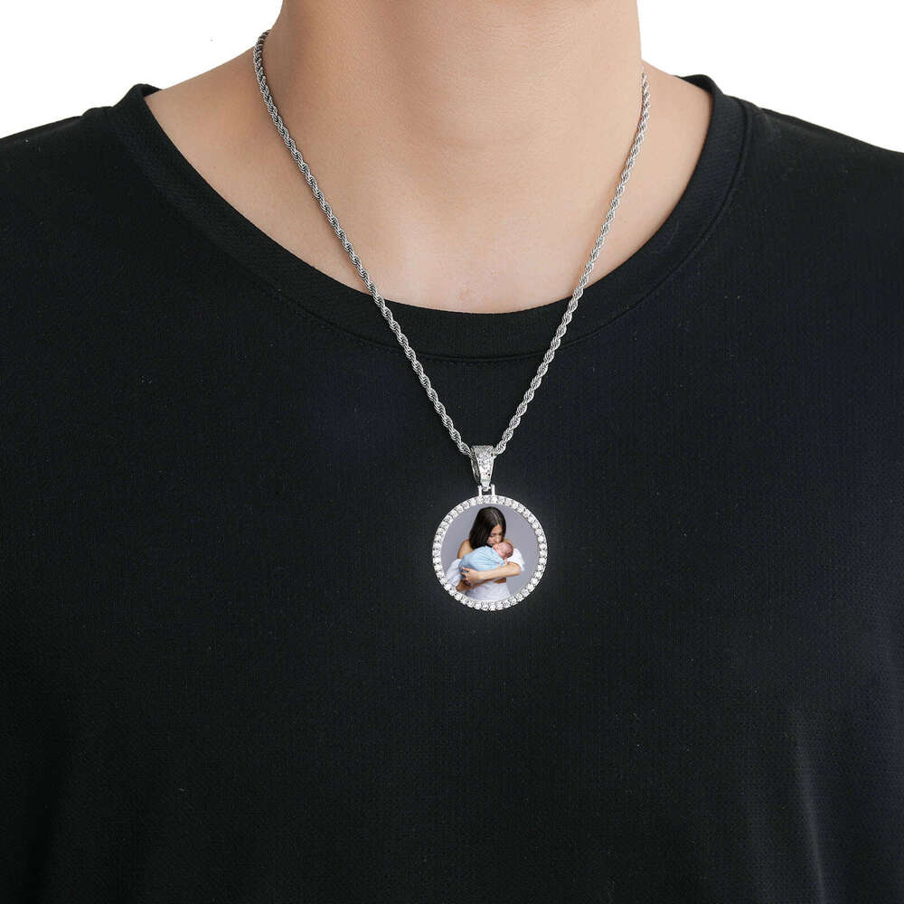 Large Medium Small Photo Memory Round Frame Medal Solid Color Pendant Hip Hop Jewelry Necklace 3c28