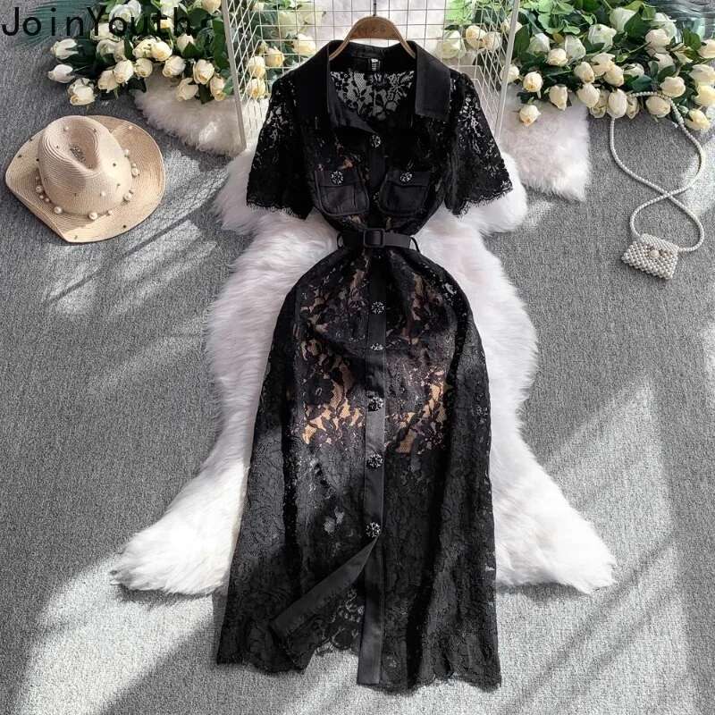 Elegant Women Dresses Short Sleeve Turndown Collar Single Breasted Tunic Robe Femme 2025 Vestidos De Mujer Bodycon Summer Dress