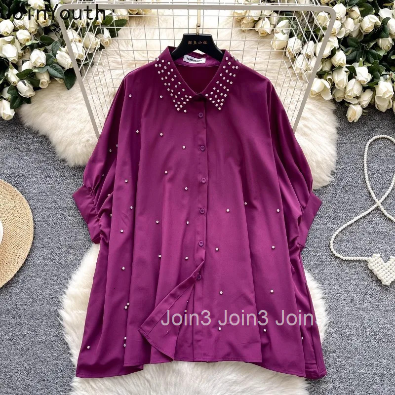 Loose Blouses Womens Clothing Short Sleeve Heavy Diamond Shirts 2025 Blusas Mujer De Moda Vintage Summer Korean Blouse Tops