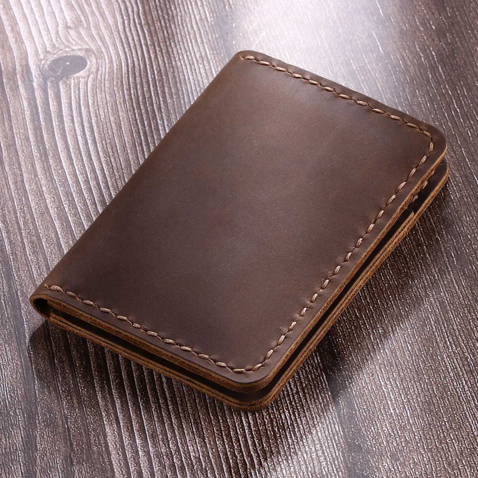 Handmade Leather Holders Crazy Horse Leather Wallet for Cards Genuine Leather Bank Cardholder Z250621