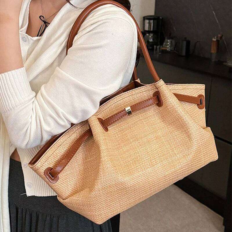 New Canvas Woven Dumpling Women Striped Contrast Tote High Quality Designer Commuter Versatile Gift Shoulder Bag