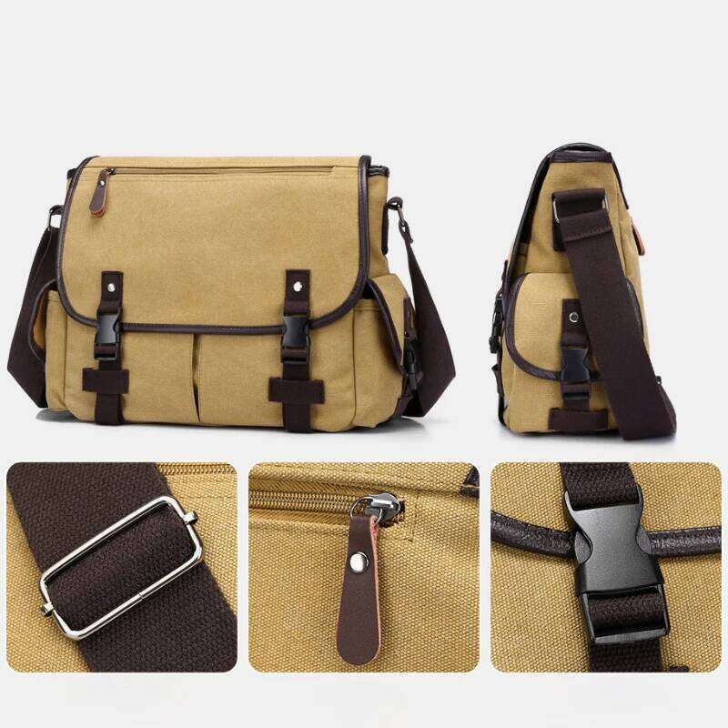 Retro Style Canvas Crossbody Large Capacity Shoulder Multi Pocket Mailman Bag, Briefcase
