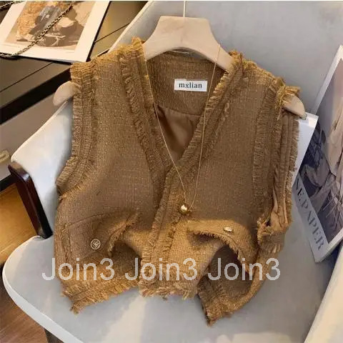 Vintage Women Vest 2025 Ropa Mujer Fashion Tassel Waistcoat V-neck Sleeveless Korean Crop Tops Sleeveless Temperament Tanks