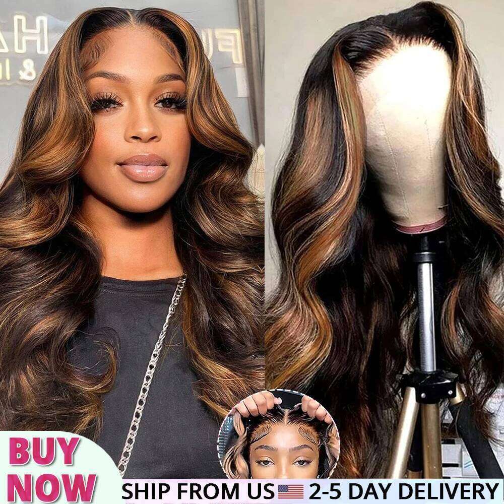 9x6 Wear and Go Glueless Plucked Pre Cut 1B/30 Highlight Ombre Lace Front Wig Body Wave Human Hair Wigs
