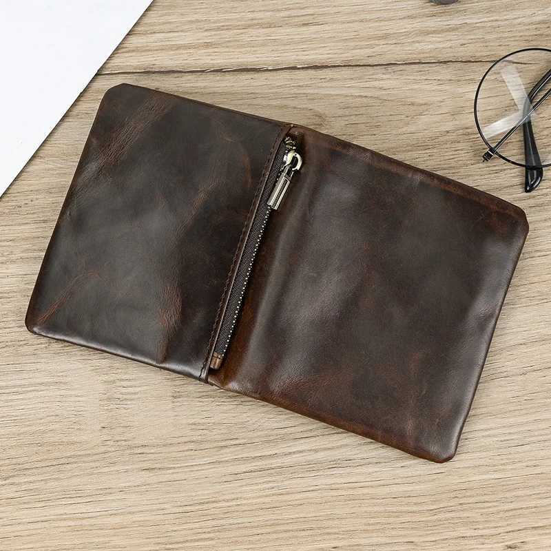 Newsbirds Leather Short Wallet Card Purse Bifold Coins Holder Short Purse Male Leather Mens Wallet Real Cowskin Zipper Wallet Z250621