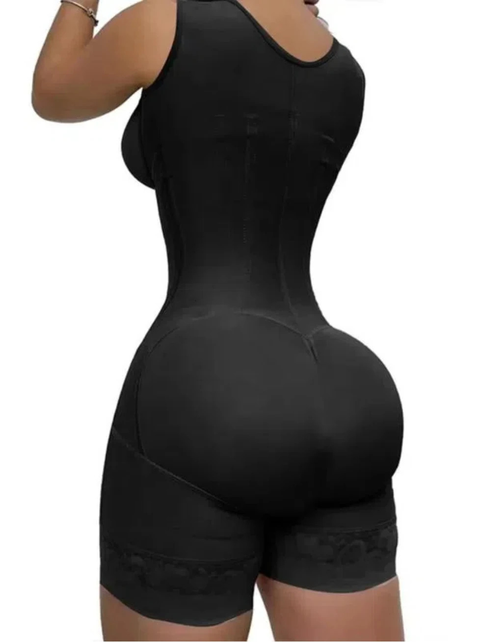 Womens Lace-Trimmed Shapewear Bodysuit - Tummy Control Corset with Adjustable Straps Zipper Black Comfortable 250617