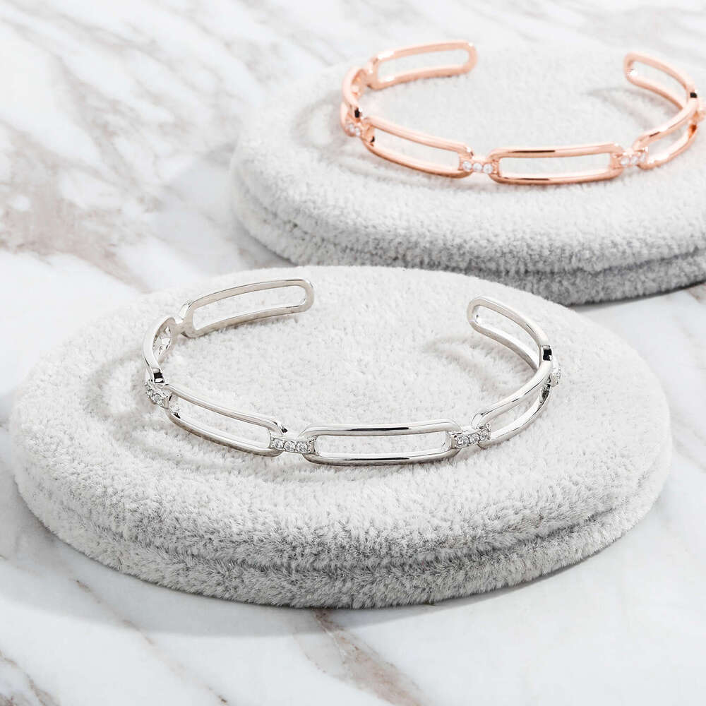 Korean and Japanese Style Two-Tone INS Minimalist Fashion Simple Bracelet Open Bangle Zircon Jewelry
