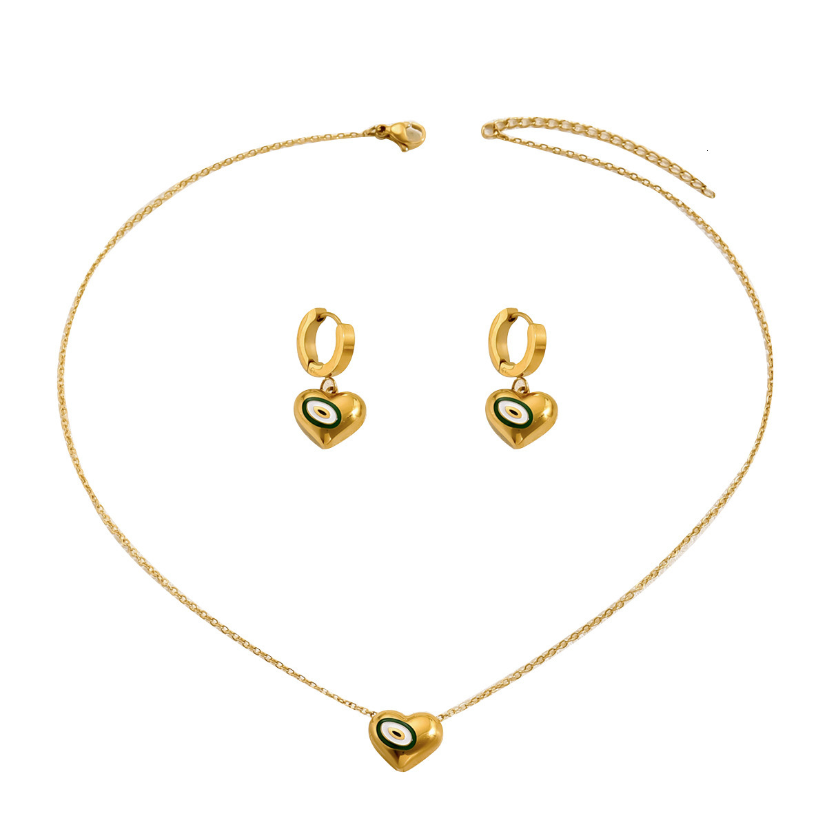 Fashion Commuter Style Personality Necklace And Earring Set Heart Oil Drop Design High-End Sense Ear Buckle Jewelry