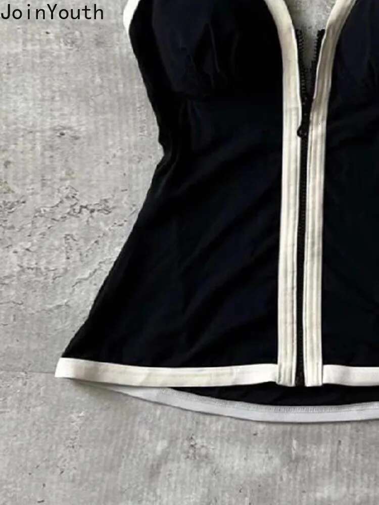 Sexy Tanks Womens Clothing V-neck Sleeveless Tunic Zipper Tees Fashion Korean Camis Temperament Summer Crop Vest Ropa Mujer
