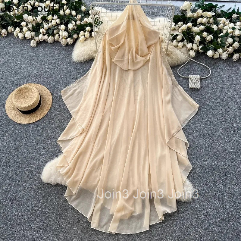 Women Clothing Elegant Maxi Dresses 2025 Vestidos De Mujer Fashion Gauze Irregular Dress Heavy Beading Hooded Loose Robe Femme