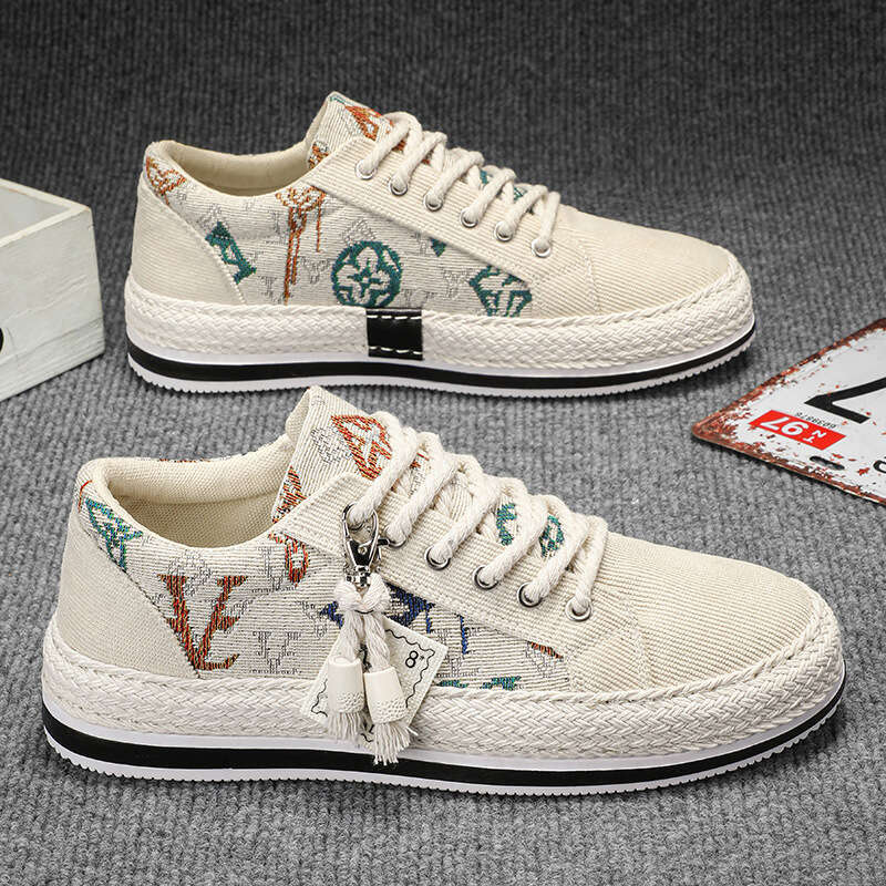 2025 Spring Breathable Sneakers Versatile Color Block Slip-On Canvas Corduroy Flat Men's Shoes